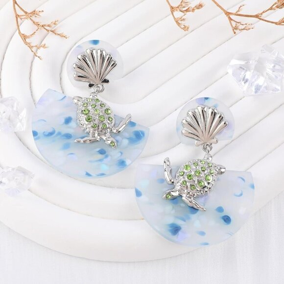 Dangle Gold Starfish Seahorse Drop Sea Shell Earrings for Women - Picture 3 of 5